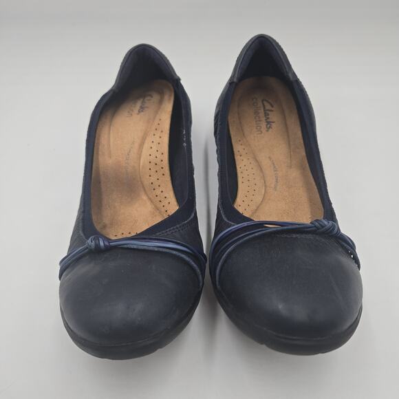 Clarks Collection Meadow Rae Blue Leather Ballet Flats Women's sz 9 M - Picture 2 of 6